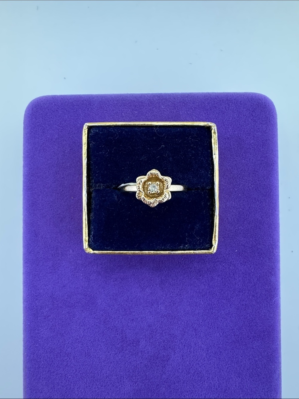 💛 Vintage Gold Plated Floral Halo Crystal Ring | New Old Stock | Minimalist